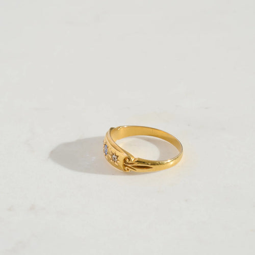 Antique 18k Gold Three Stone Sapphire and Diamond Star Set Ring